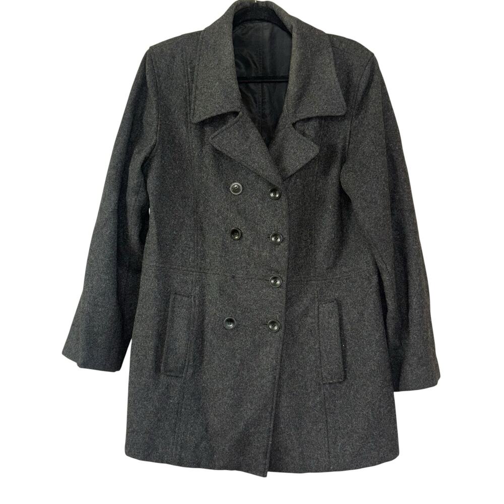 Fitz Wright Dark Gray Double Breasted Wool Coat Women’s 10 Casual Classic Dressy
